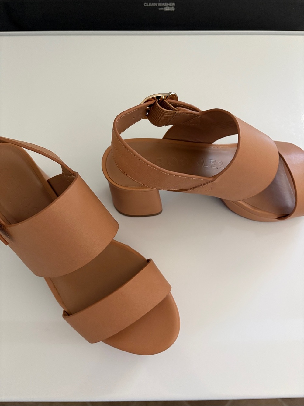 AEROSOLES Tan Wide-Strap Block Heel Sandals